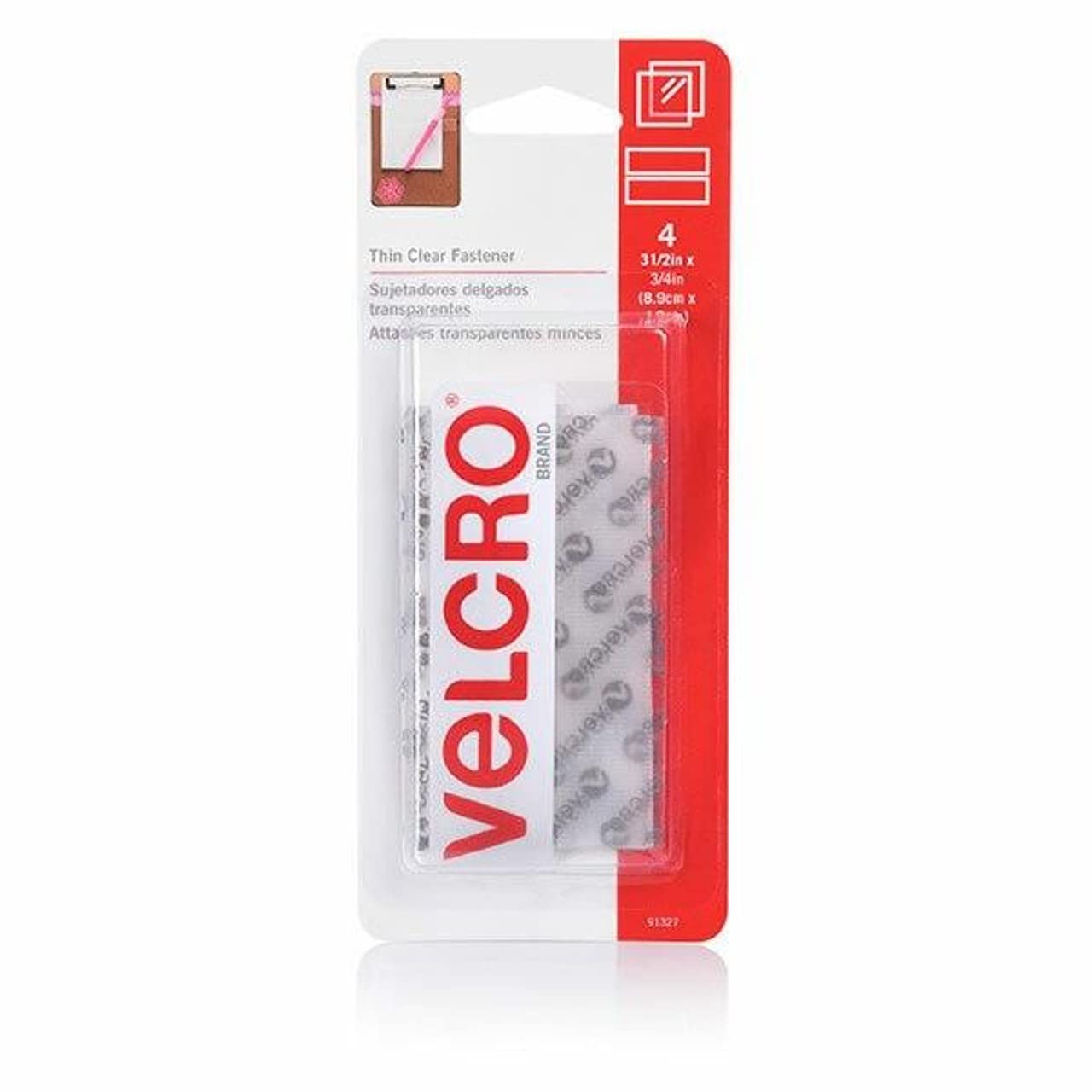 Book Cover VELCRO Brand - Thin Clear Fasteners | General Purpose/ Low Profile | Perfect for Home or Office | 3 1/2in x 3/4in Strips, Clear