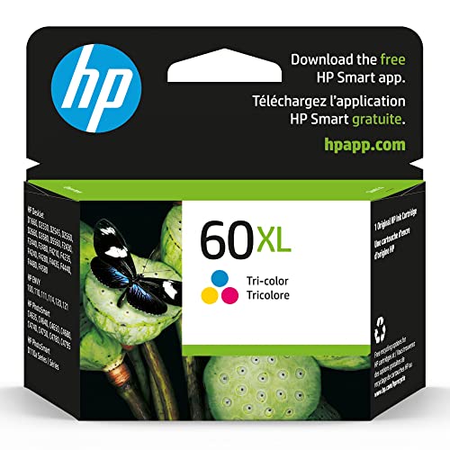 HP 60XL Tri-color High-yield Ink Cartridge | Works with DeskJet D1660, D2500, D2600, D5560, F2400, F4200, F4400, F4580; ENVY 100, 110, 120; PhotoSmart C4600, C4700, D110a Series | CC644WN