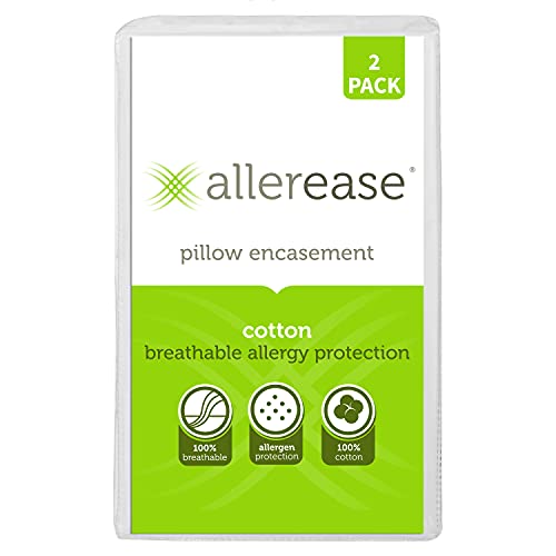 Book Cover Aller-Ease Cotton Pillow Protectors, Standard (Pack of 2), White 2 Count