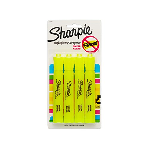Book Cover Sharpie Tank Style Highlighters, Chisel Tip, Fluorescent Yellow, 4 Count