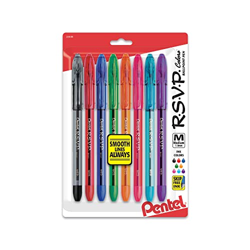 Book Cover Pentel® R.S.V.P.® Ballpoint Pens, Medium Point, 1.0 mm, Clear Barrel, Assorted Ink Colors, Pack Of 8
