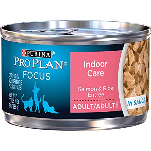 Book Cover Purina Pro Plan, Indoor Cat Food, Indoor Care Salmon and Rice in Sauce Entree - (24) 3 oz. Pull-Top Cans