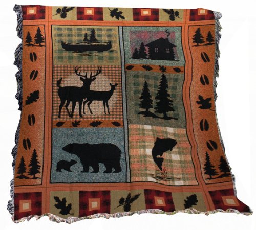Book Cover Manual The Lodge Collection 50 x 60-Inch Tapestry Throw with Fringe, Bear Lodge