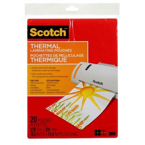 Book Cover Scotch Thermal Laminating Pouches, 8.9 x 11.4-Inches, 3 mil thick, 20-Pack (TP3854-20),Clear