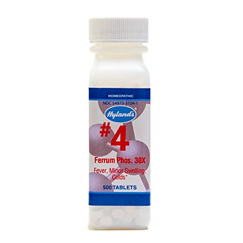 Decongestant and Sinus Relief, Inflammation Supplement, Natural Relief of Cold and Fever Symptoms, Hyland's #4 Cell Salt Ferrum Phos 30X Tablets, 500 Count
