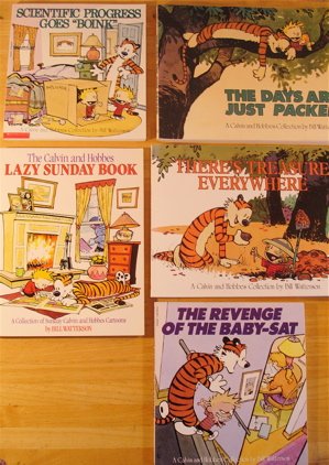 Calvin & Hobbes Super Set of 5: The Revenge of the Baby-Sat, Lazy Sunday Book, Scientific Progress Goes Boink, Calvin and Hobbes,  Homicidal Psycho Jungle Cat