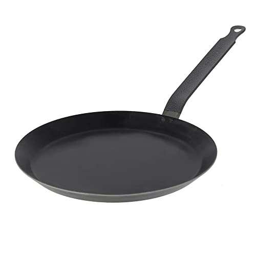 Book Cover DE BUYER HIC Crepe Pan, Steel, Made in France, 8 Cooking Surface, 9.5-Inches Rim, 9.5 Inch, Very Dark Blue (Black)