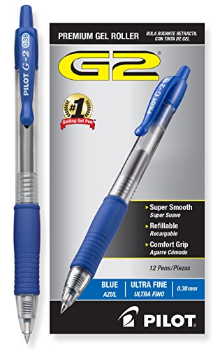 Book Cover Pilot G2 Retractable Premium Gel Ink Roller Ball Pens, Ultra Fine, Dozen Box, Blue (31278)