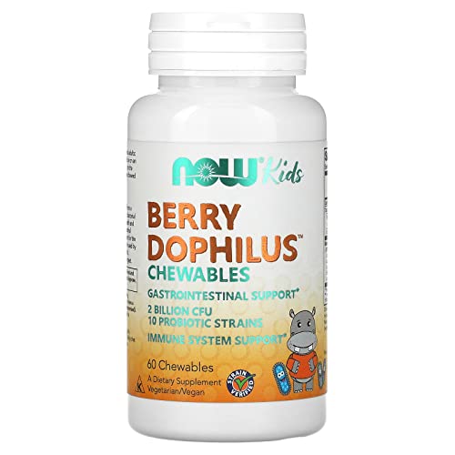 NOW Supplements, BerryDophilus™ with 2 Billion, 10 Probiotic Strains, Xylitol Sweetened, Strain Verified, 60 Chewables, packaging may vary