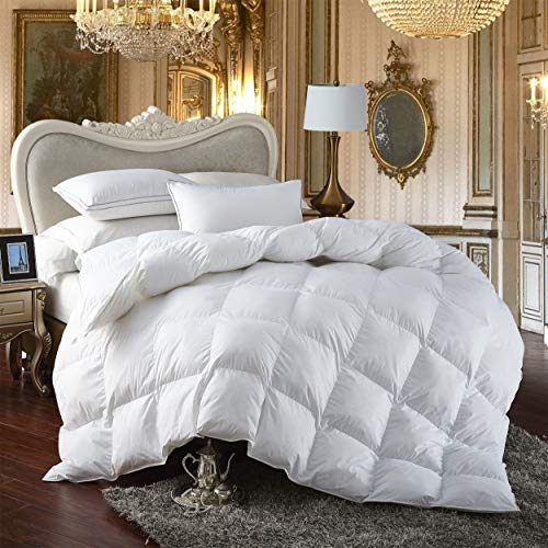 Book Cover Premium All-Season King Size Luxury Siberian Goose Down Comforter Duvet Insert Hypoallergenic 1200 Thread Count 100% Egyptian Cotton (King, White Solid)