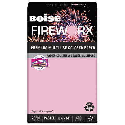 BOISE CASCADE FIREWORX Colored Paper, 20 lb, 8-1/2 x 14 Inches, Powder Pink, 500 Sheets/Ream (CASMP2204PK)