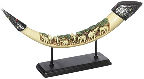 Book Cover Furniture Creations Lucky Elephants Tusk Sculpture, POLYRESIN, FELT, PADS, Multicolored, 41.9 x 7 x 20.3 cm