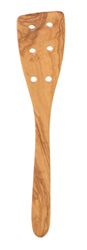 Eddington 50006 Italian Olive Wood Pierced Spatula, Handcrafted in Europe, 12-Inches