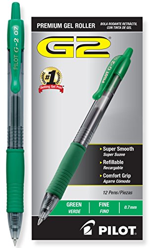 Book Cover Pilot G2 Retractable Premium Gel Ink Roller Ball Pens, Fine Point, Dozen Box, Green Ink (31025)