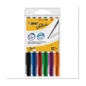 BIC Velleda 1741 Feutres pour Tableau Blanc Effaçables à Sec, Pointe Conique Moyenne - Couleurs Assorties, Pochette de 6