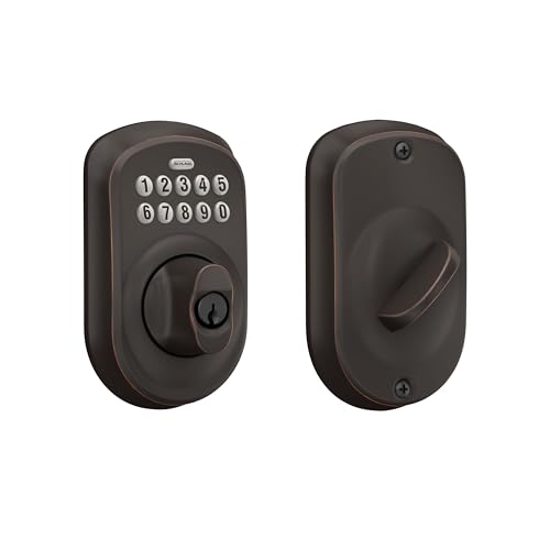 Schlage BE365PLY716 BE365 Plymouth Keypad Deadbolt, Aged Bronze