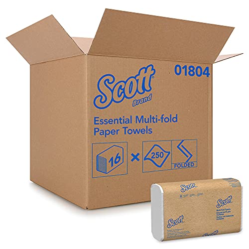 Book Cover Scott Essential Multifold Paper Towels (01804) with Fast-Drying Absorbency Pockets, White, 16 Packs / Case, 250 Multifold Towels / Pack