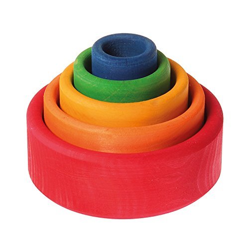 Book Cover Grimm's Set of 5 Small Wooden Stacking & Nesting Rainbow Bowls, Red Outside