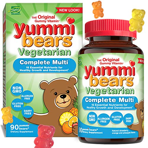 Book Cover Yummi Bears Vegetarian Multivitamin and Mineral Supplement, Gummy Vitamins for Kids, 90 Gummies