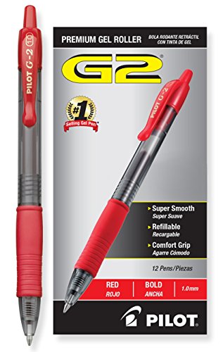 Book Cover Pilot G2 Retractable Premium Gel Ink Roller Ball Pens Bold Pt (1.) Dozen Box Red ; Retractable, Refillable & Premium Comfort Grip; Smooth Lines to the End of the Page, America's #1 Selling Pen Brand