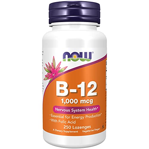 Book Cover NOW Supplements, Vitamin B-12 1,000 mcg with Folic Acid, Nervous System Health*, 250 Chewable Lozenges