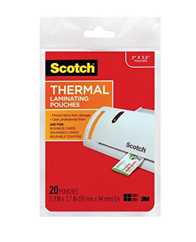Book Cover Scotch Thermal Laminating Pouches, 2.3 x 3.7-Inches, 20-Pack (TP5851-20),Clear,20-Pouches
