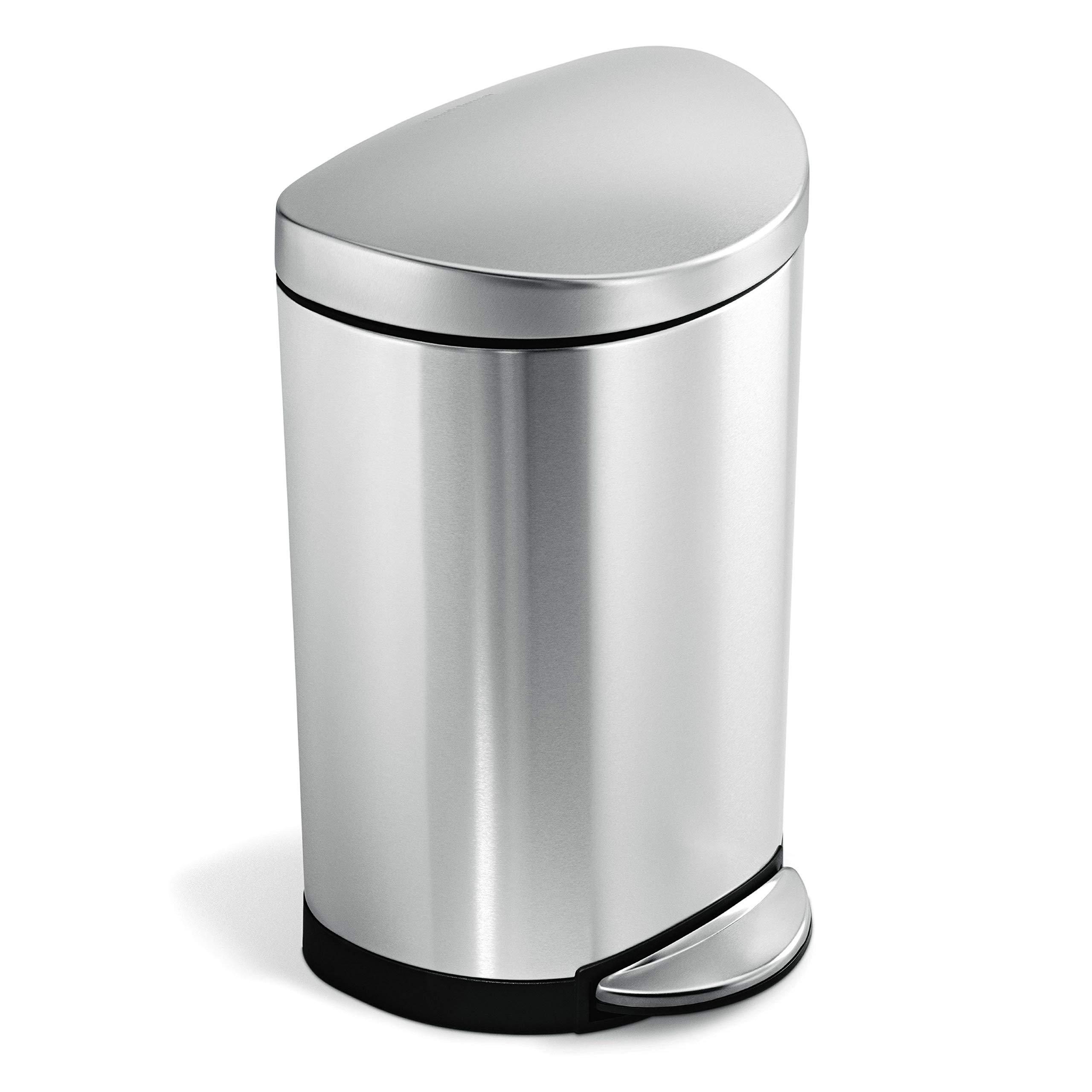 Book Cover simplehuman 10 Liter / 2.6 Gallon Small Semi-Round Bathroom Step Trash Can, Brushed Stainless Steel Brushed Stainless Steel 10 Liter Semi-Round