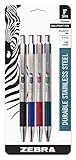 Zebra Pen F-301 Ballpoint Black, Blue, Red and Green Ink, Fine Point 0.7mm Pen, Easy-Glide Ink, Stainless Steel Retractable, Non-Slip Grip, Professional Design, Ideal for Office, 4-Pack (27174)