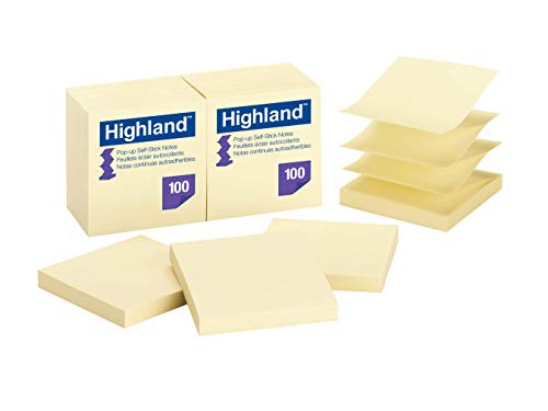 Book Cover Highland Pop-up Sticky Notes, 3 x 3 Inches, Yellow, 12 Pack (6549-PUY)