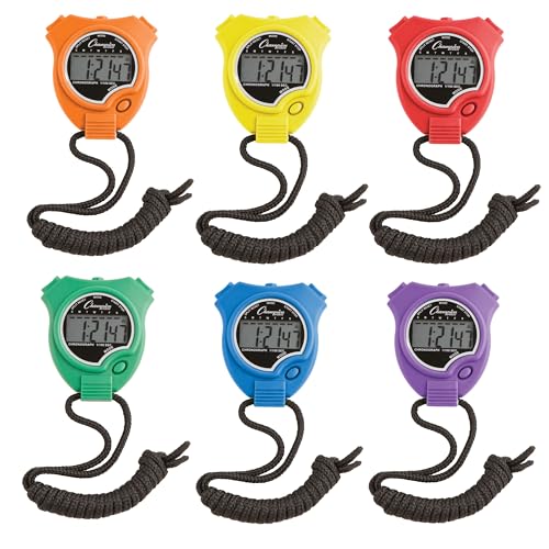 Champion Sports 910SET Stopwatch Timer Set: Waterproof, HandHeld Digital Clock Sport Stopwatches with Large Display for Kids or Coach - Bright Colored 6 Pack, Assorted