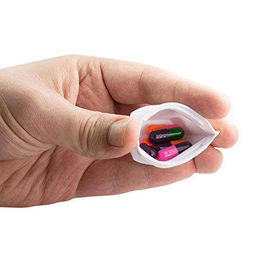 GMS Easy Squeeze Open Pill Pouch for Organizing Medication, Pills, Vitamins, and Tablets for Travel (White)