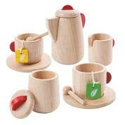 PlanToys Wooden Tea Set (3433) | Sustainably Made from Rubberwood and Non-Toxic Paints and Dyes
