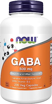 NOW Supplements, GABA (Gamma-Aminobutyric Acid)500 mg + B-6, 200 Veg Capsules