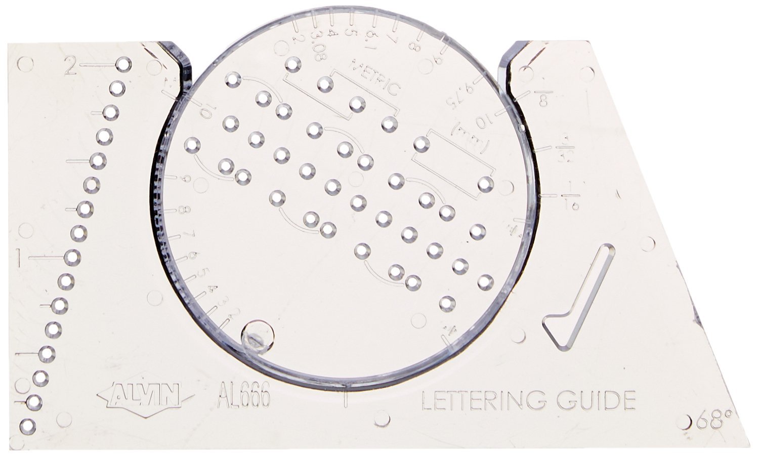 ALVIN AL666 Lettering Guide and Rule Template, Multipurpose Tool for Drafting, Design, and Architecture, Great for Students and Professionals - 3.88 L X 2.38 H