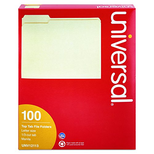 Book Cover Universal 12113 File Folders, 1/3 Cut Assorted, One-Ply Top Tab, Letter, Manila (Box of 100)