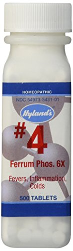 Book Cover Decongestant and Sinus Relief, Inflammation Supplement, Natural Relief of Cold and Fever Symptoms, Hyland's #4 Cell Salt Ferrum Phos 6X Tablets, 500 Count