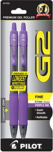 Book Cover Pilot Pen G2 Premium Gel Rolling Ball fine 7mm Purple, Acrylic, Multicoloured, 3-Piece