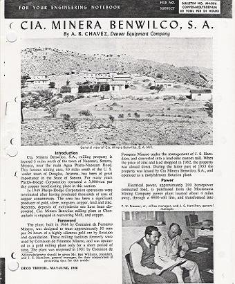 Cia. Minera Benwilco, S.A. Copper and Molybdenum Mill, Nacozari, Sonora, Mexico