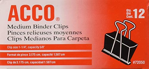 Book Cover ACCO Medium Size Binder Clips - 1 p1/4'' Width. 5/8'' Capacity - 12 per Box - 8 Boxes (96 Total)