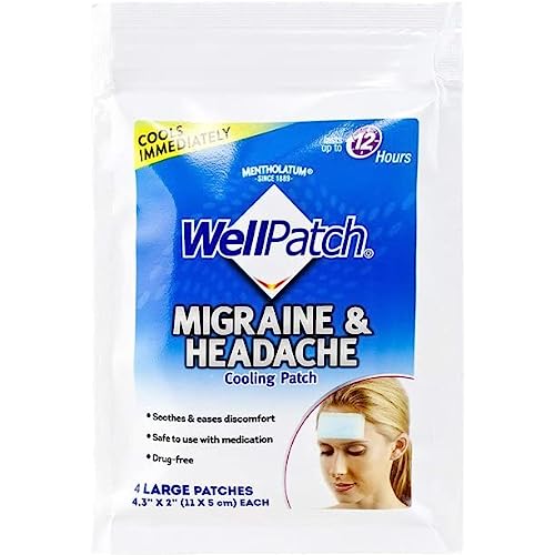 WellPatch Cooling Headache Pads, Migraine, 4 Large Patches- 4.3 x 2 Inch (Pack of 6)
