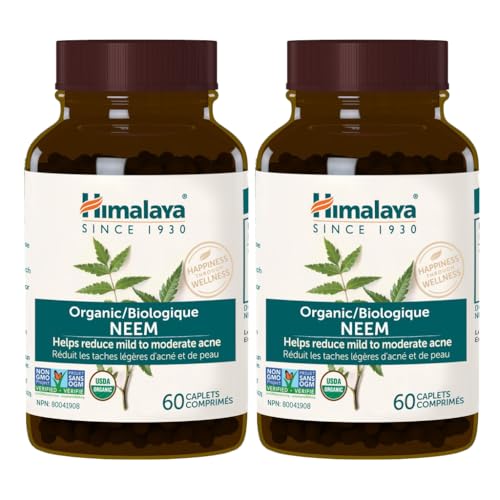 Himalaya Organic Neem (2 Pack) for Mild Acne & Healthy Skin 60 Caplets 600mg