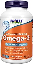 NOW Supplements, Omega-3 180 EPA / 120 DHA, Molecularly Distilled, Cardiovascular Support*, 200 Softgels