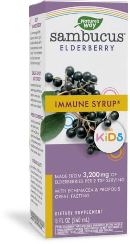 Book Cover Nature’s Way Sambucus Elderberry Immune Syrup for Kids*, Immune Support*, with Elderberry Extract, Echinacea & Propolis, Berry Flavor, 8 Fl Oz