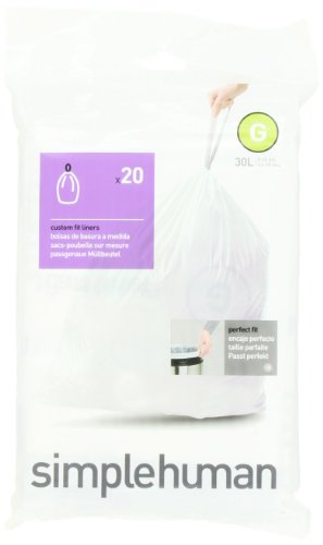 Book Cover simplehuman Code G Custom Fit Drawstring Trash Bags, 30 Liter / 8 Gallon, White, 20 Count