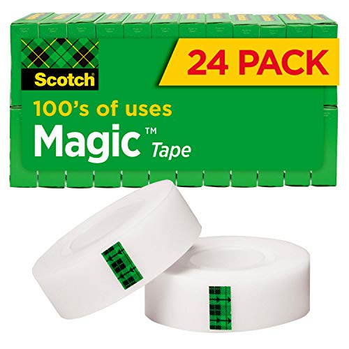 Book Cover Scotch Magic Tape, 24 Rolls, Numerous Applications, Invisible, Engineered for Repairing, 3/4 x 1000 Inches, Boxed (810K24)
