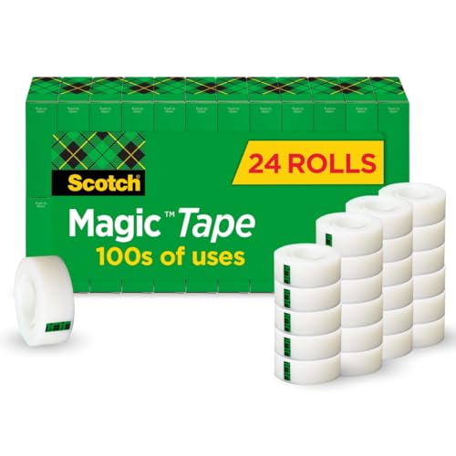 Scotch Magic Tape, 24 Rolls, Numerous Applications, Invisible, Engineered for Repairing, 3/4 x 1000 Inches, Boxed (810K24)