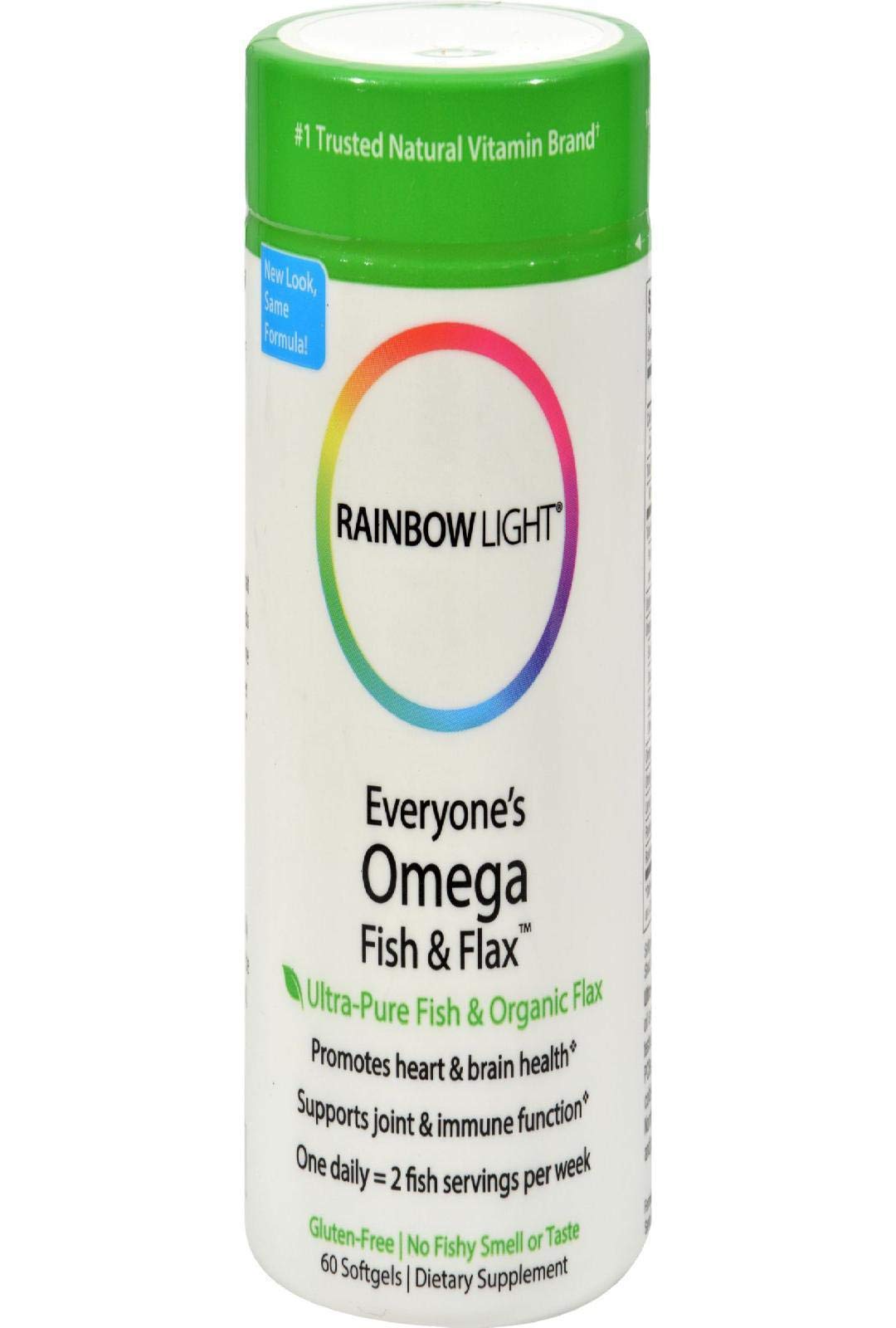 Rainbow Light - Everyone's Omega Fish & Flax, Supports a Healthy Brain and Heart while Promoting Joint Comfort with Omega-3 EPA and DHA, Organic Flax Oil and Vitamin D3, Lemon Flavored, 60 Softgels