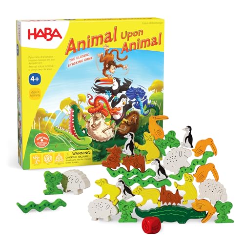 HABA Animal Upon Animal Game - Classic Wooden Tower Stack Games for Kids and Adults - Ages 4+ STEM & Fine Motor Skills Challenge (Made in Germany)