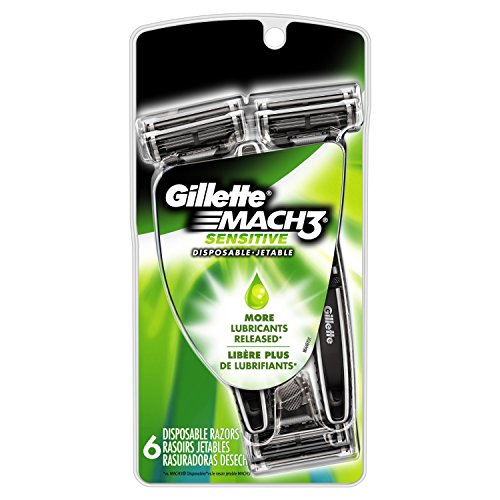 Book Cover Gillette Mach3 Disposable Razors for Men, 6 Count, Designed for Sensitive Skin