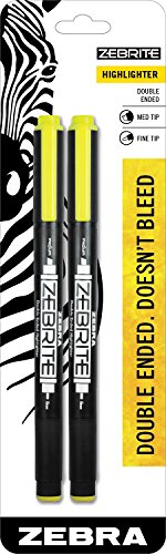 Zebra Zebrite Double-Ended Highlighter, Chisel and Fine Point, Yellow, 2-Count